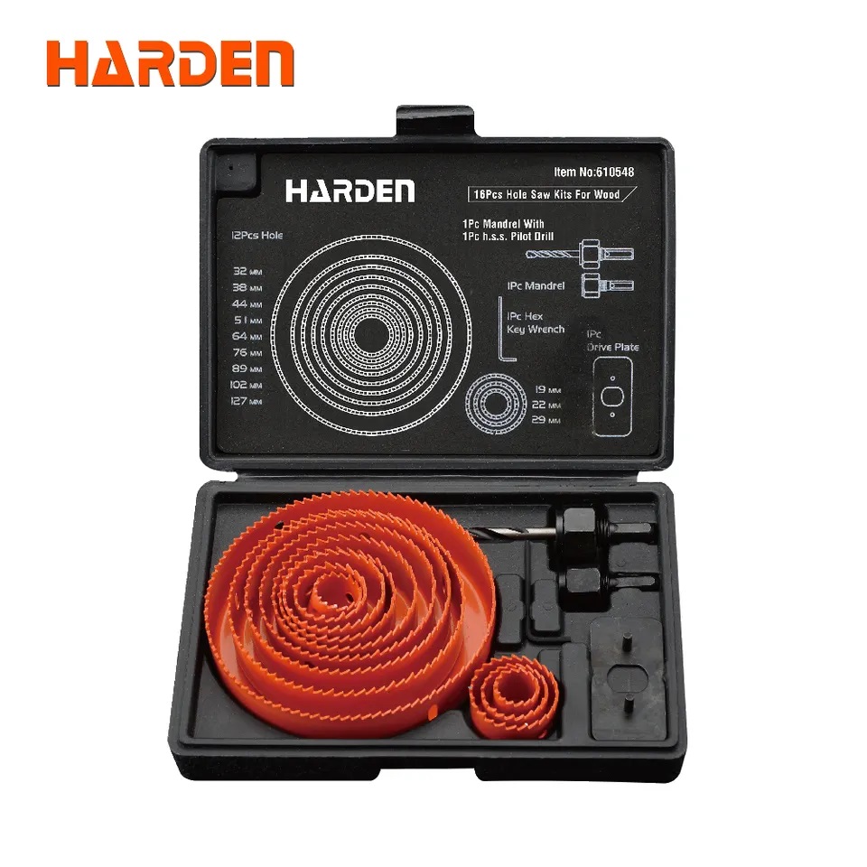 HARDEN 16 Pcs Professional Hole Saw Kit | High Carbon Steel | 12 Sizes (19–127mm) | Model: 610548