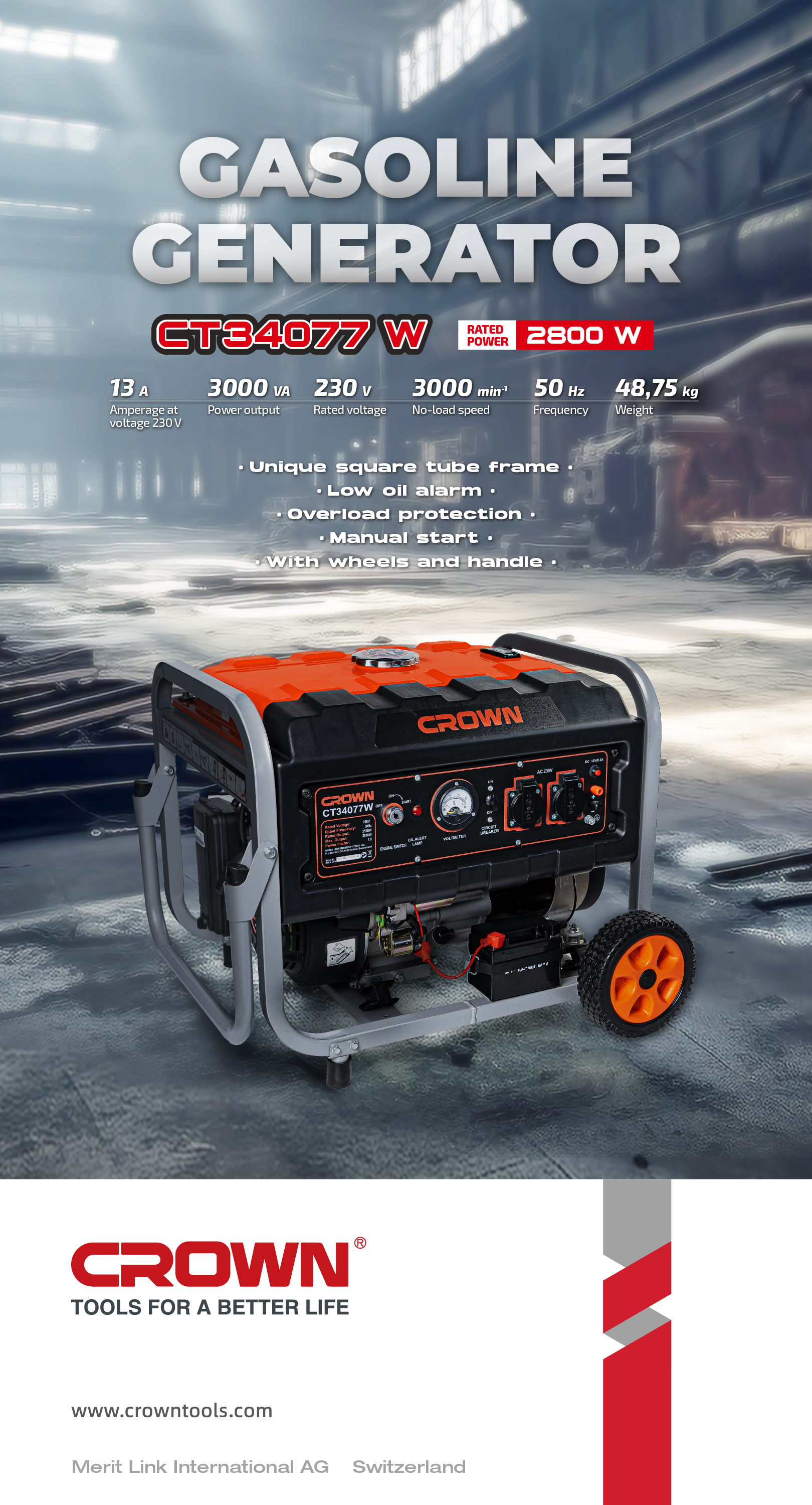 CROWN CT34077WE Generator 2.8KW Professional Gasoline Generator, Max. 3KW, Electric start; CT34077WE_img_1