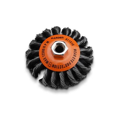 HARDEN 4" Wire Brush Twisted Knot Conical for 100mm grinder, Twist Wire Belvel Brush, Power Brush; Model: 611516_img_1