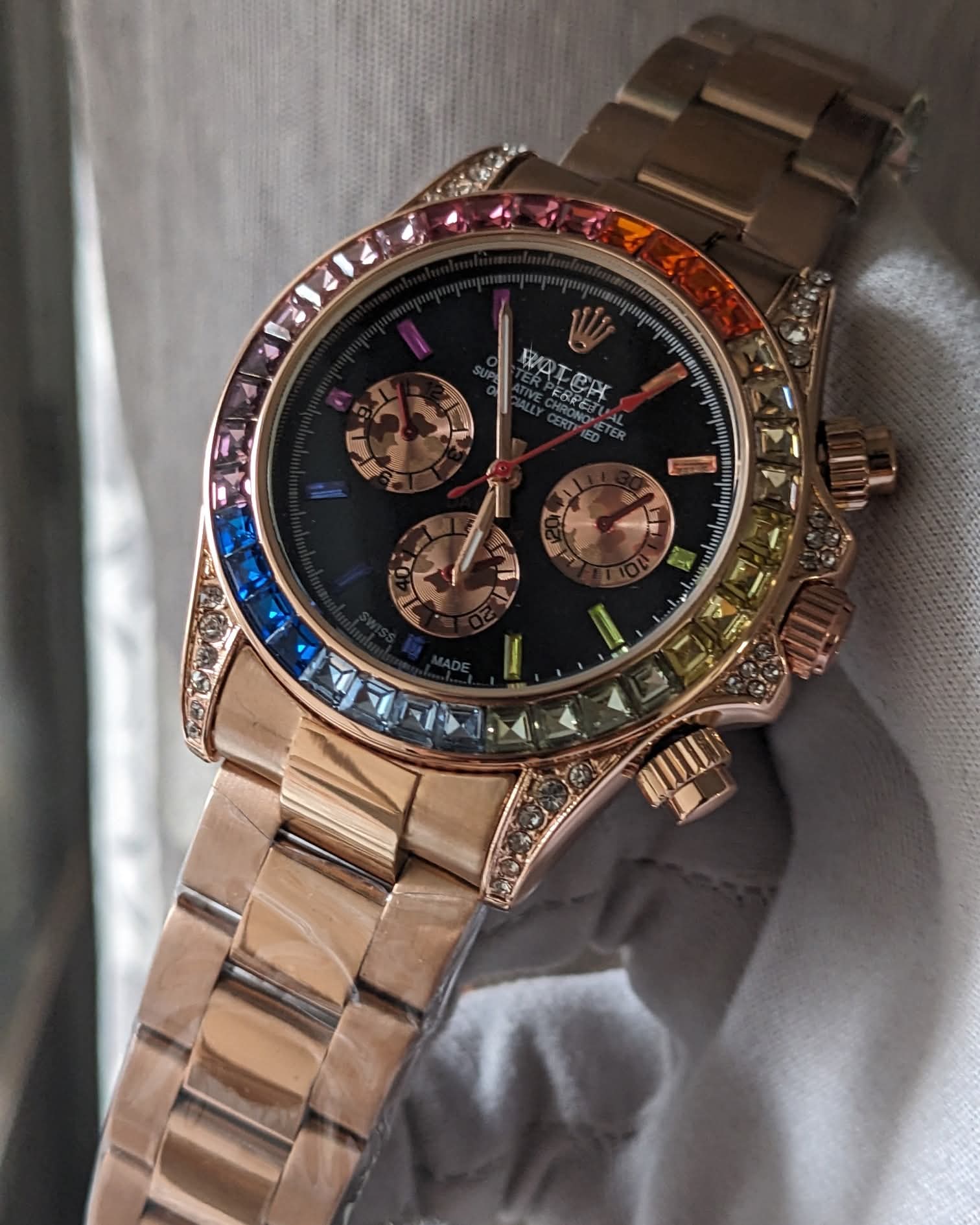 Rolex Rainbow Chain Rose Gold Quartz Watch_img_1