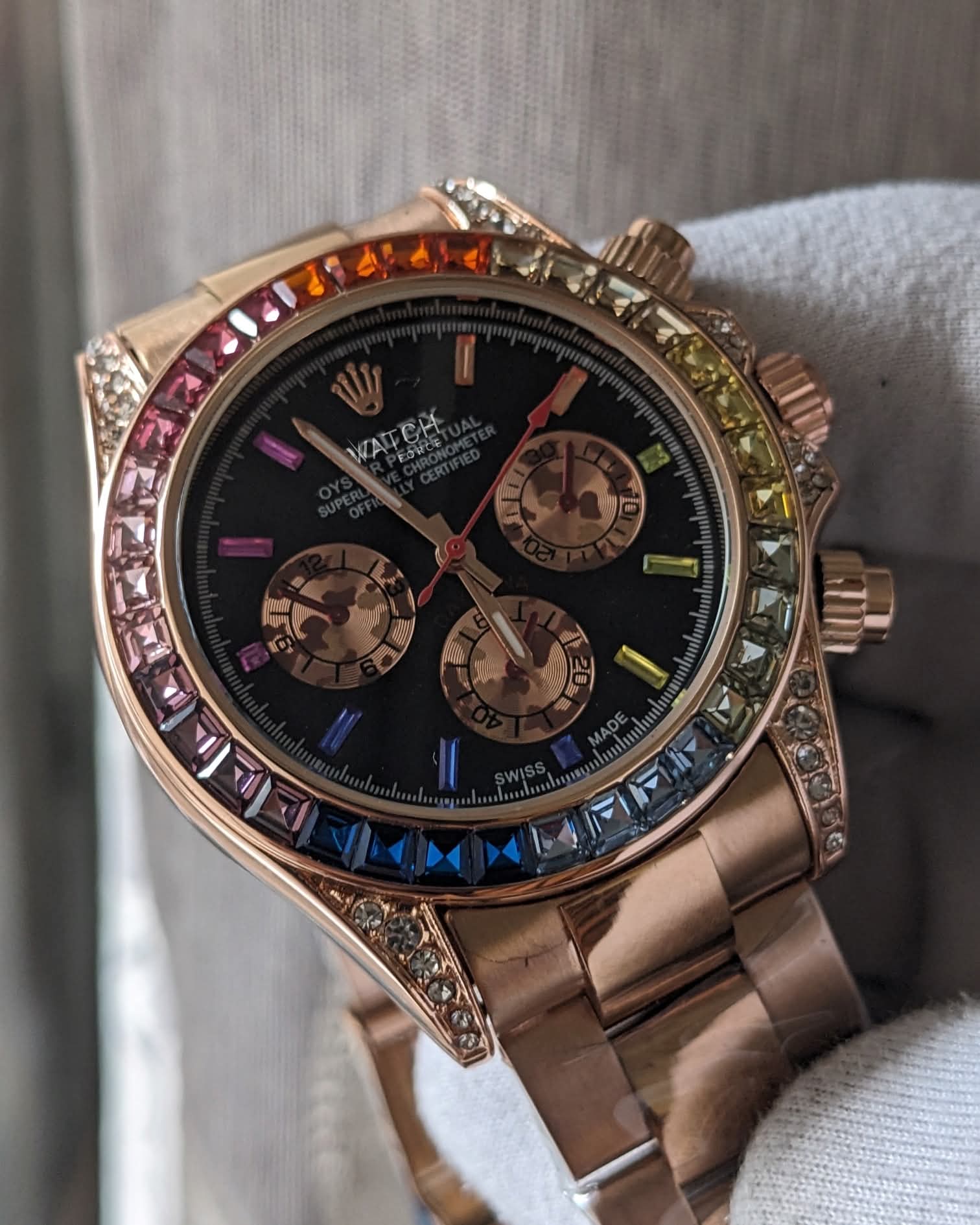 Rolex Rainbow Chain Rose Gold Quartz Watch