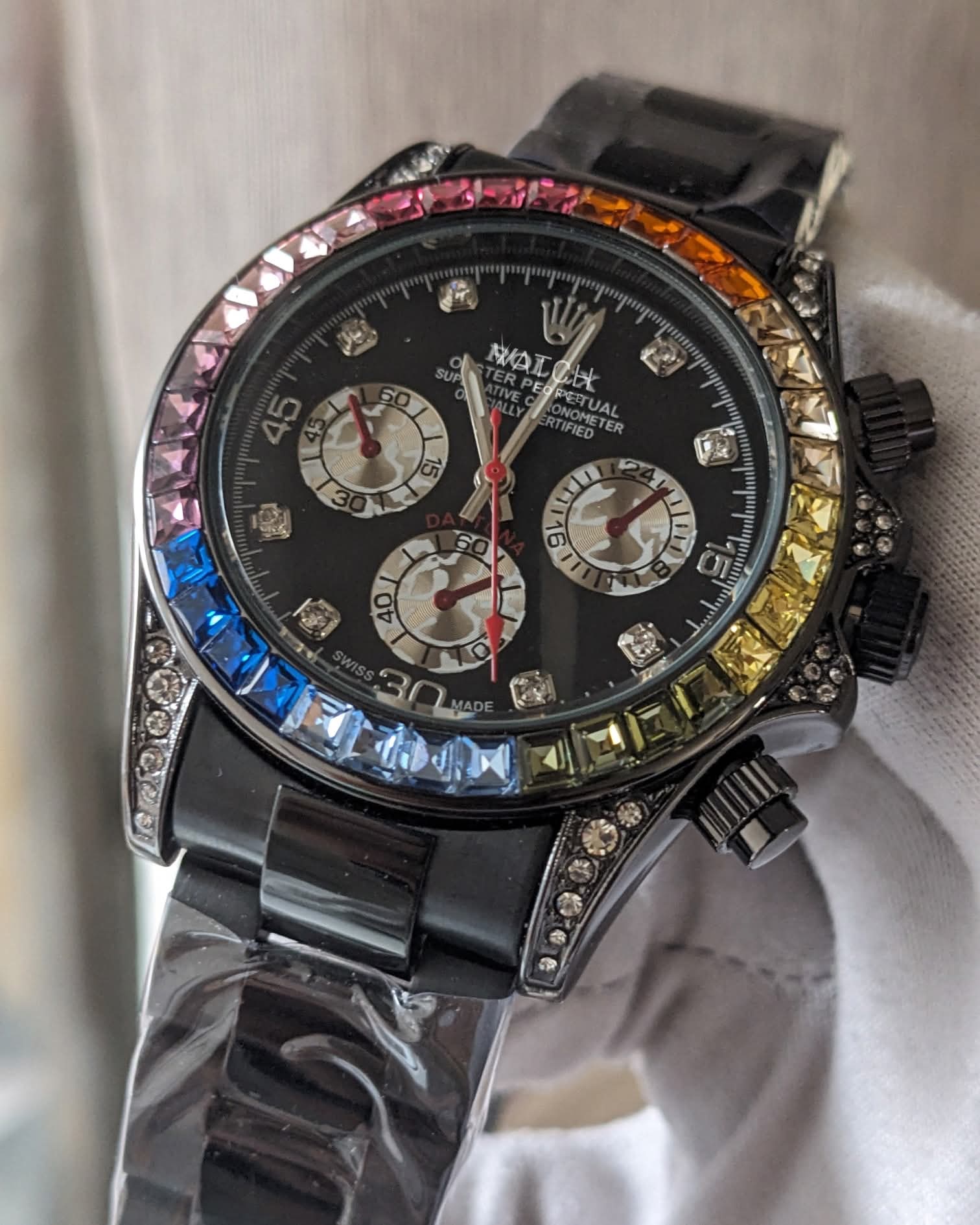 Rolex Rainbow Chain Black Quartz Watch