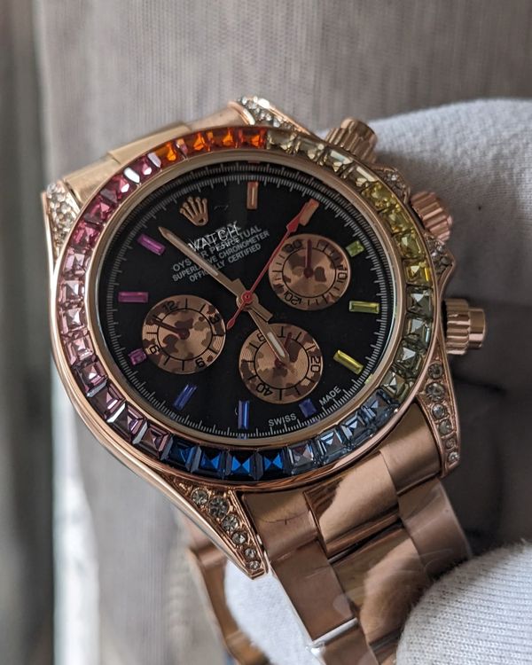 Rolex Rainbow Chain Rose Gold Quartz Watch