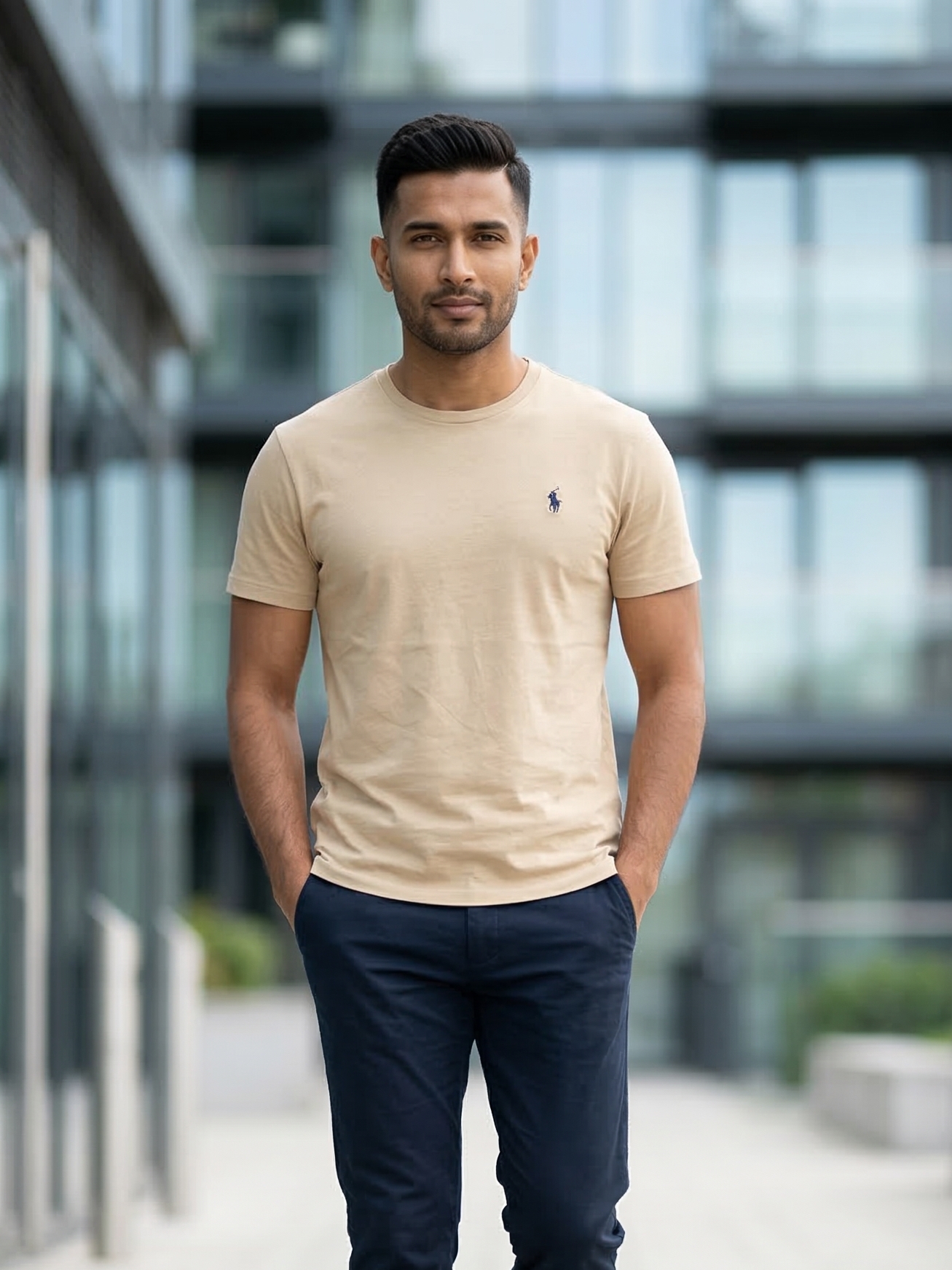 EB05 Classic Fit Beige RL Embroidery Tshirt_img_0