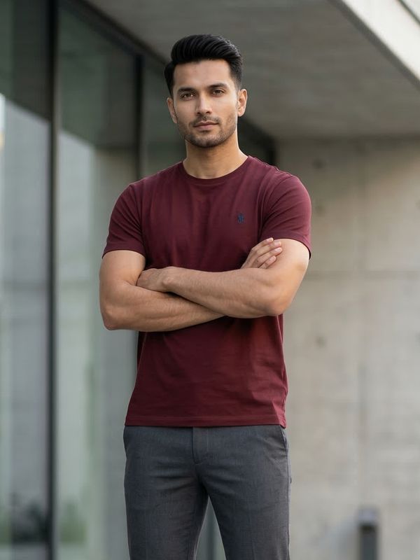 EB03 Classic Fit Maroon RL Embroidery Tshirt