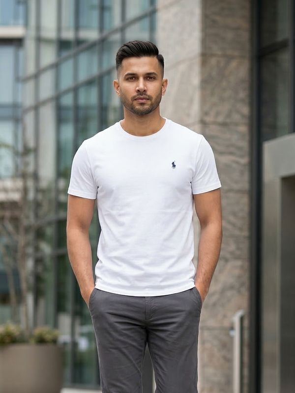 EB01 Classic Fit White RL Embroidery Tshirt