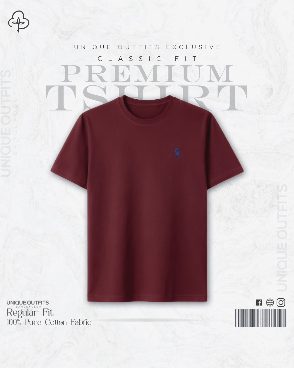 EB03 Classic Fit Maroon RL Embroidery Tshirt_img_1