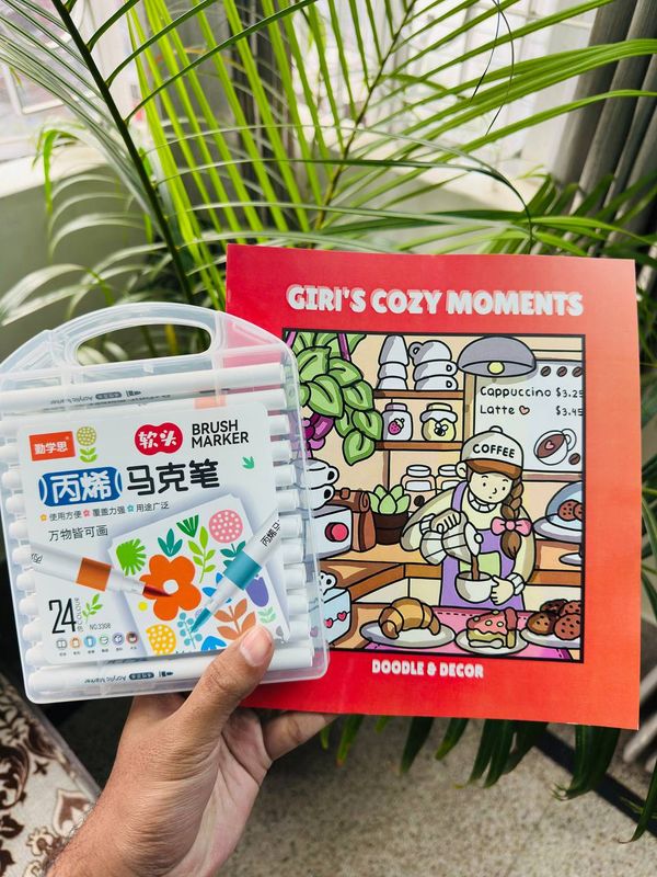 24 Acrylic Brush Pen + One Book (Combo)