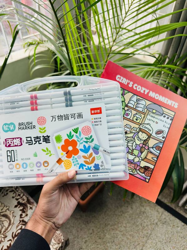 48 Acrylic Brush Pen + One Book (Combo)