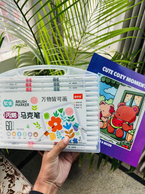 60 Acrylic Brush Pen + One Book (Combo)