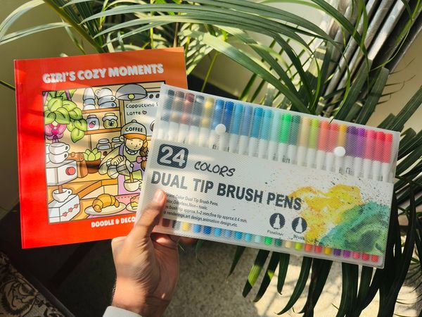 24 Dual Tip Brush Pen + One Book (Combo)