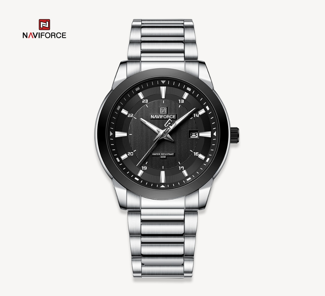 Naviforce 8029 Gents Chain Watch - Black Dial- Black Bezel- Silver Chain- TF Code NF812CM_img_0