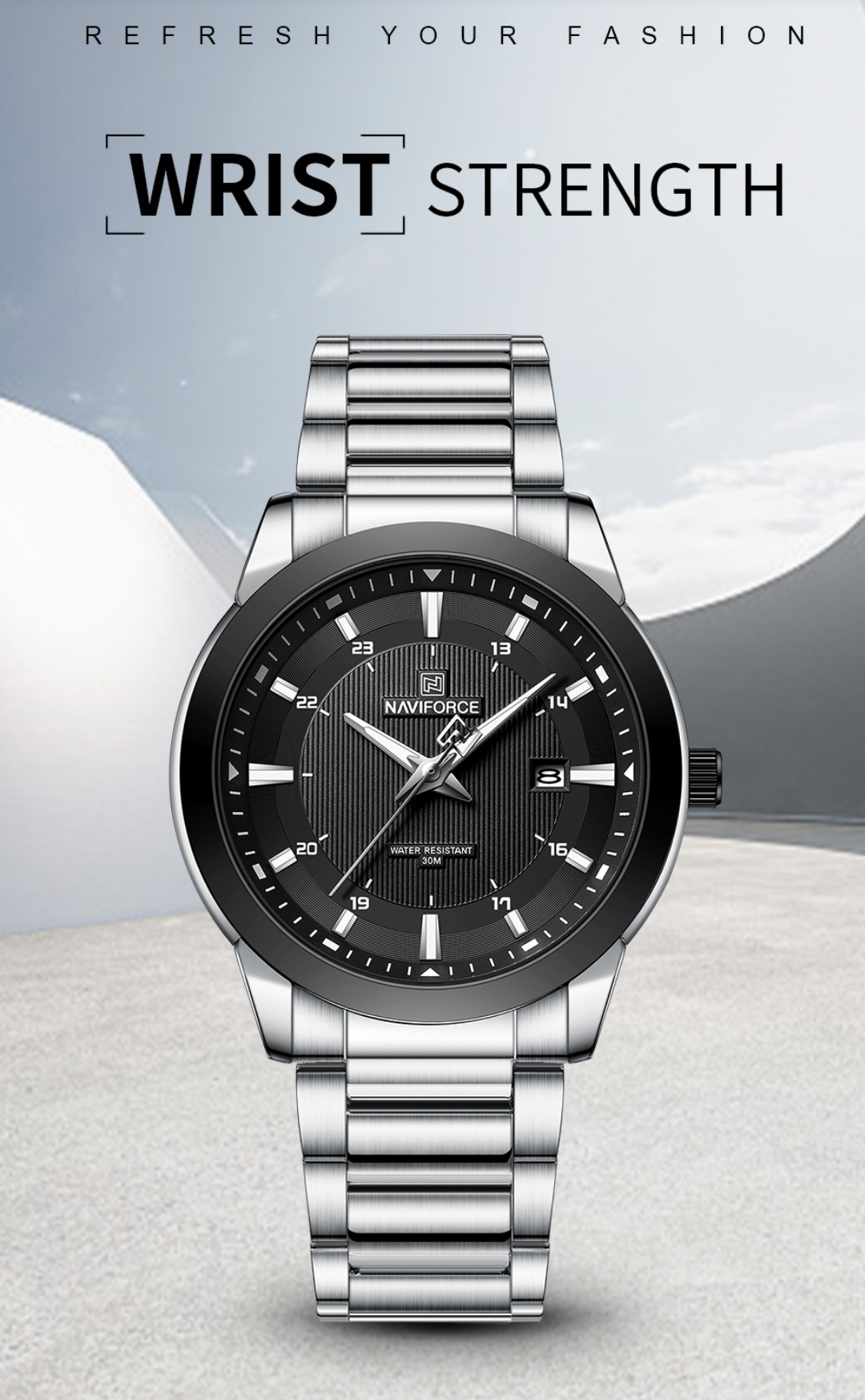 Naviforce 8029 Gents Chain Watch - Black Dial- Black Bezel- Silver Chain- TF Code NF812CM_img_1