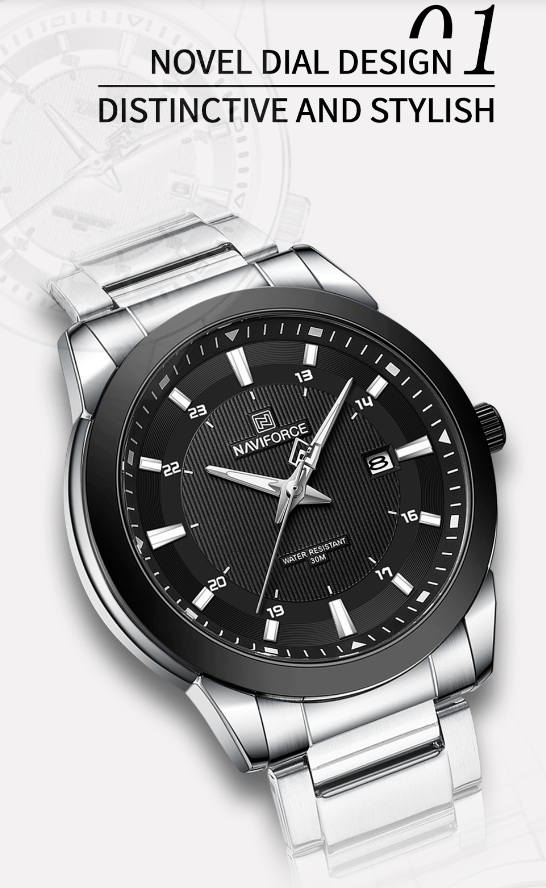 Naviforce 8029 Gents Chain Watch - Black Dial- Black Bezel- Silver Chain- TF Code NF812CM_img_4