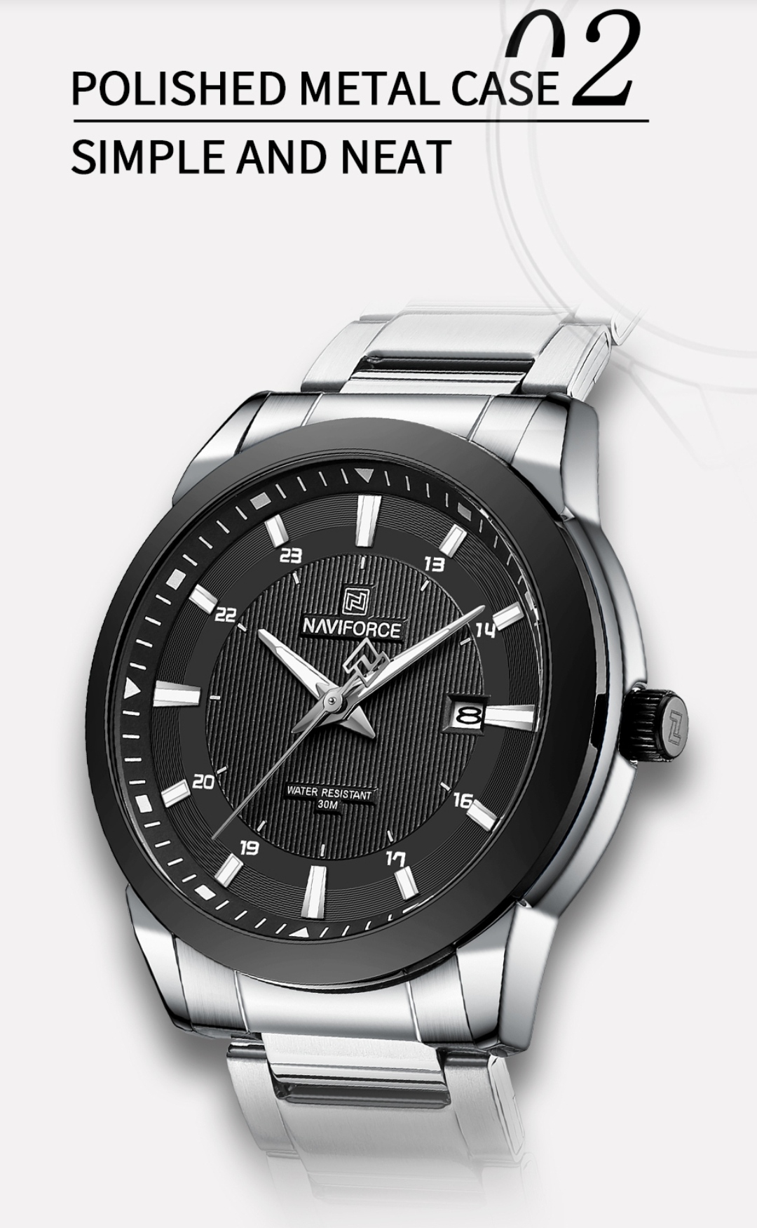 Naviforce 8029 Gents Chain Watch - Black Dial- Black Bezel- Silver Chain- TF Code NF812CM_img_5