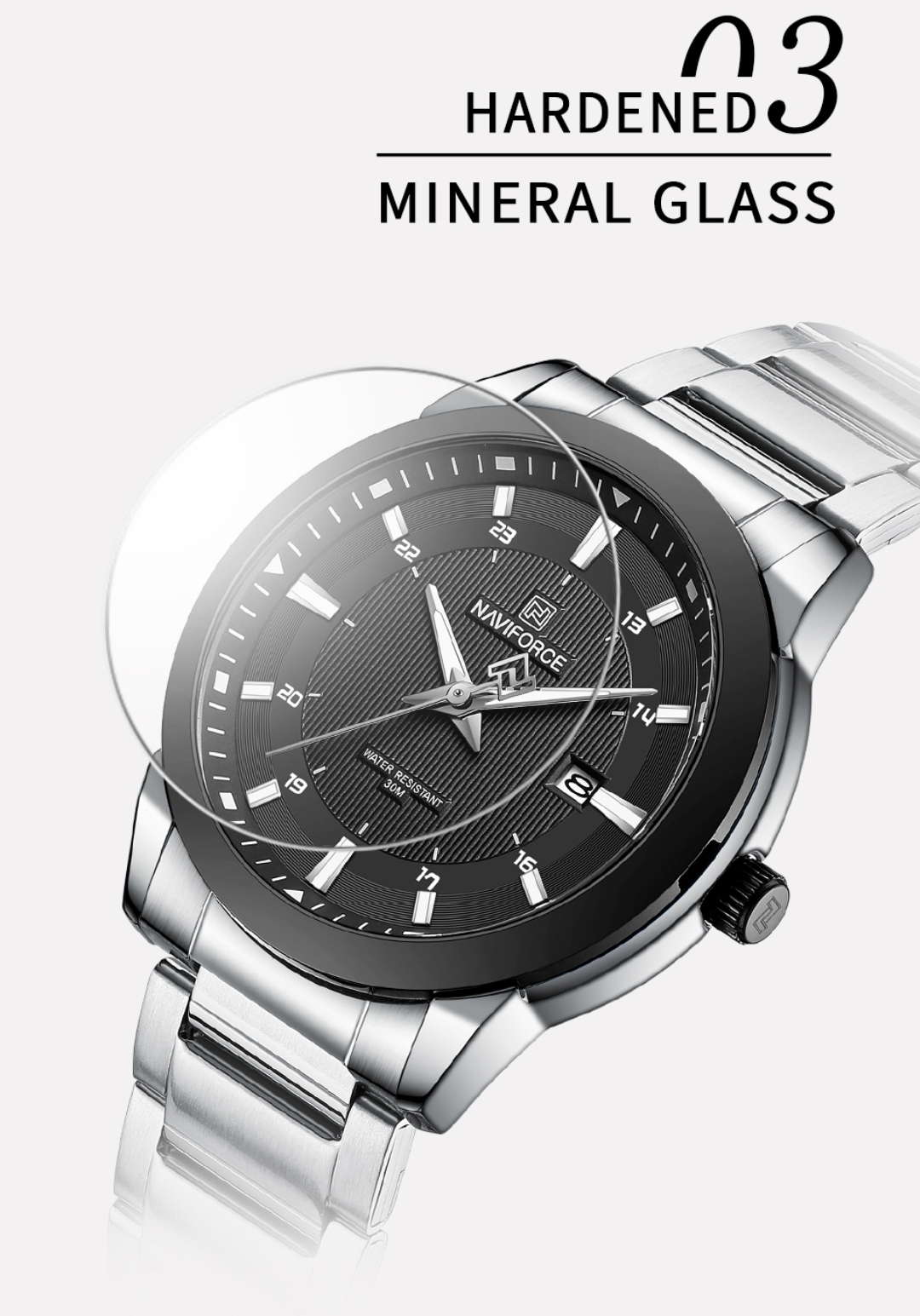 Naviforce 8029 Gents Chain Watch - Black Dial- Black Bezel- Silver Chain- TF Code NF812CM_img_6