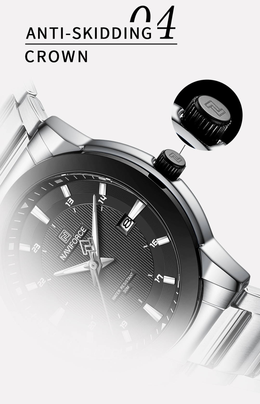 Naviforce 8029 Gents Chain Watch - Black Dial- Black Bezel- Silver Chain- TF Code NF812CM_img_7