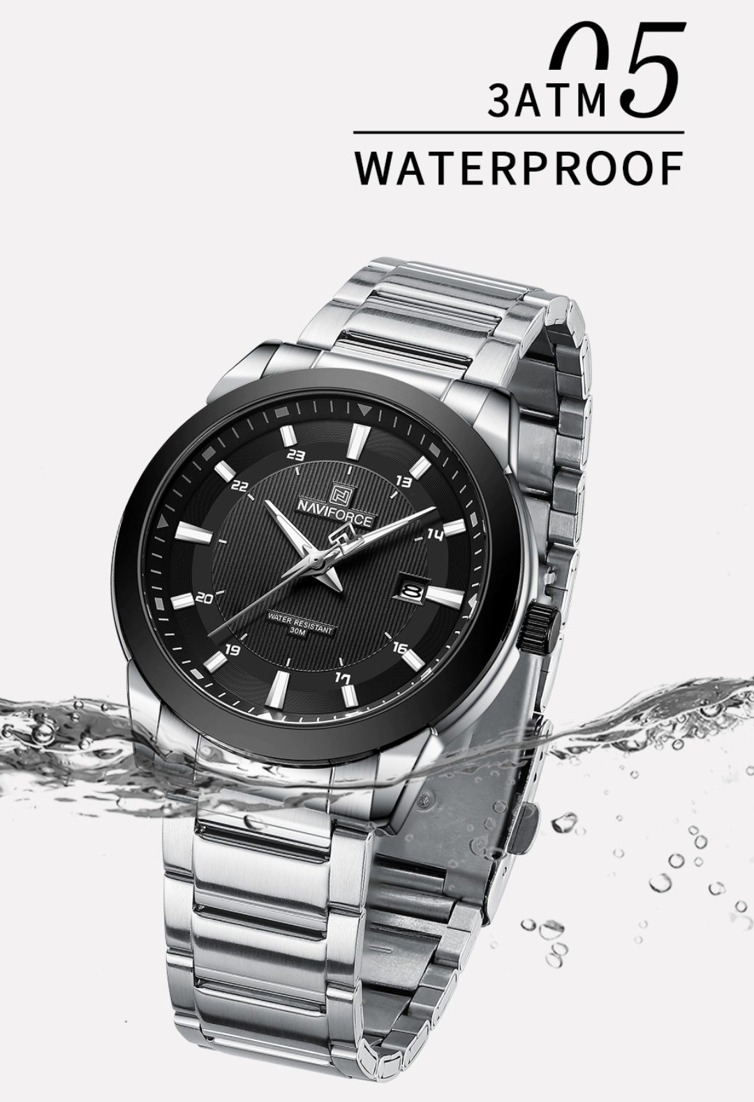 Naviforce 8029 Gents Chain Watch - Black Dial- Black Bezel- Silver Chain- TF Code NF812CM_img_8