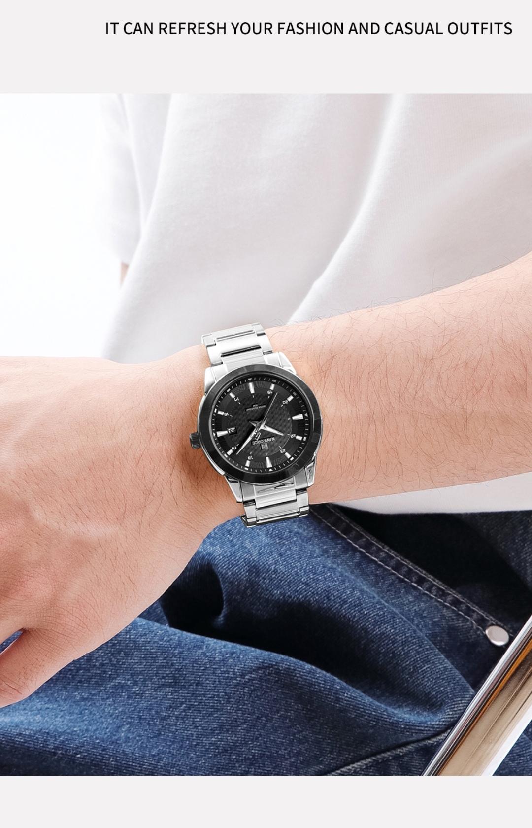 Naviforce 8029 Gents Chain Watch - Black Dial- Black Bezel- Silver Chain- TF Code NF812CM_img_9