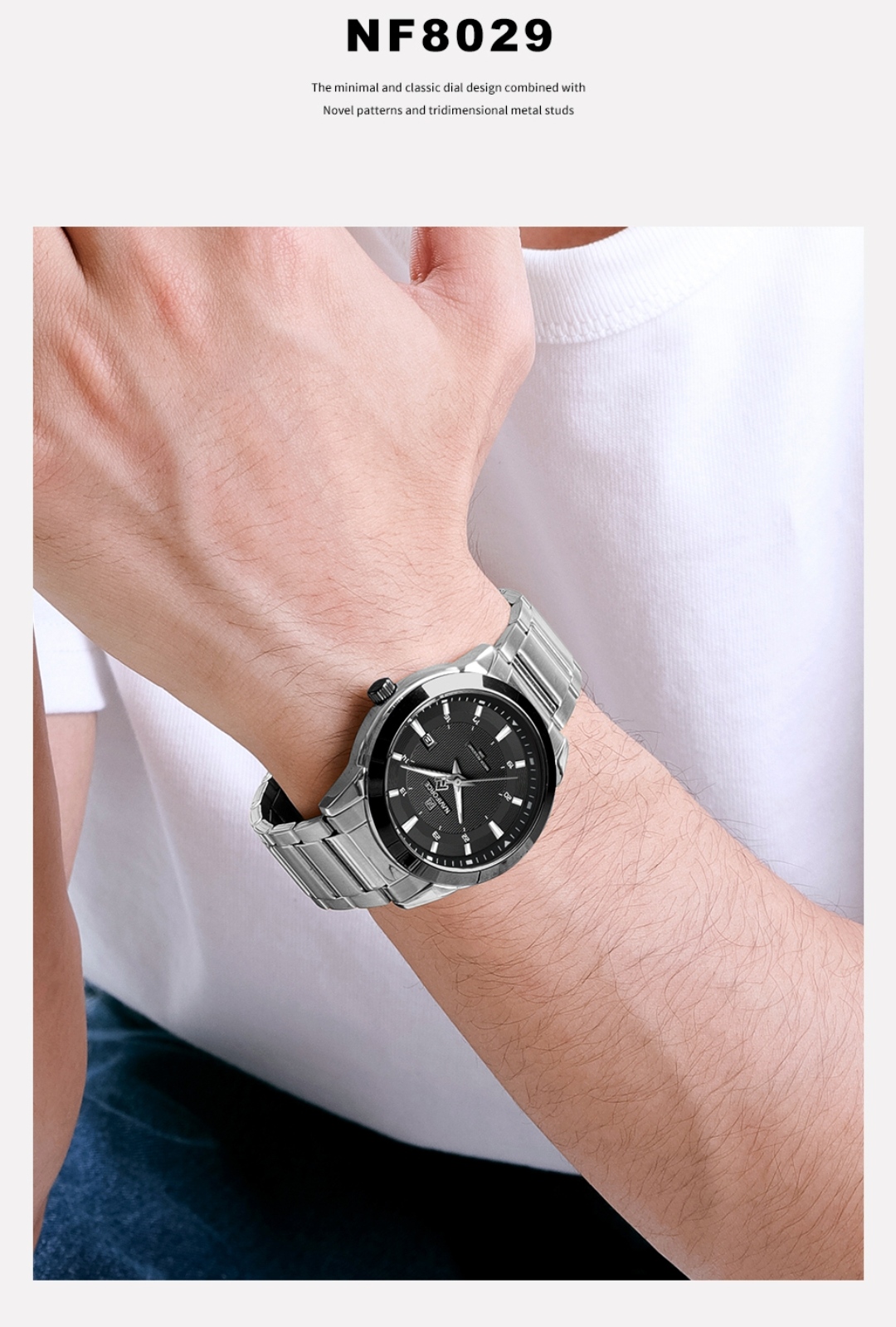 Naviforce 8029 Gents Chain Watch - Black Dial- Black Bezel- Silver Chain- TF Code NF812CM_img_10