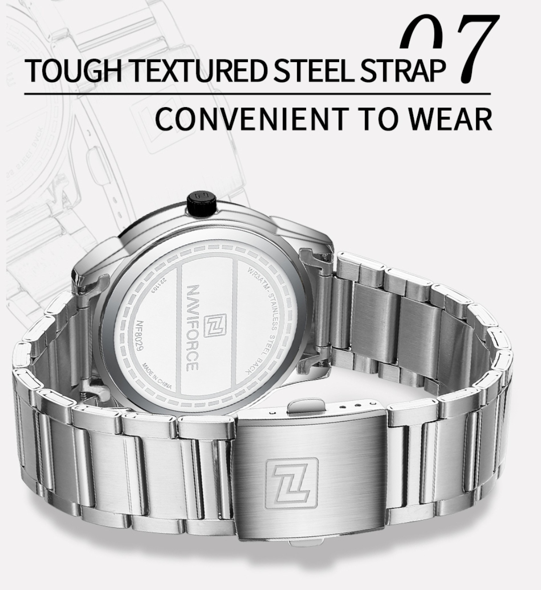 Naviforce 8029 Gents Chain Watch - Black Dial- Black Bezel- Silver Chain- TF Code NF812CM_img_13