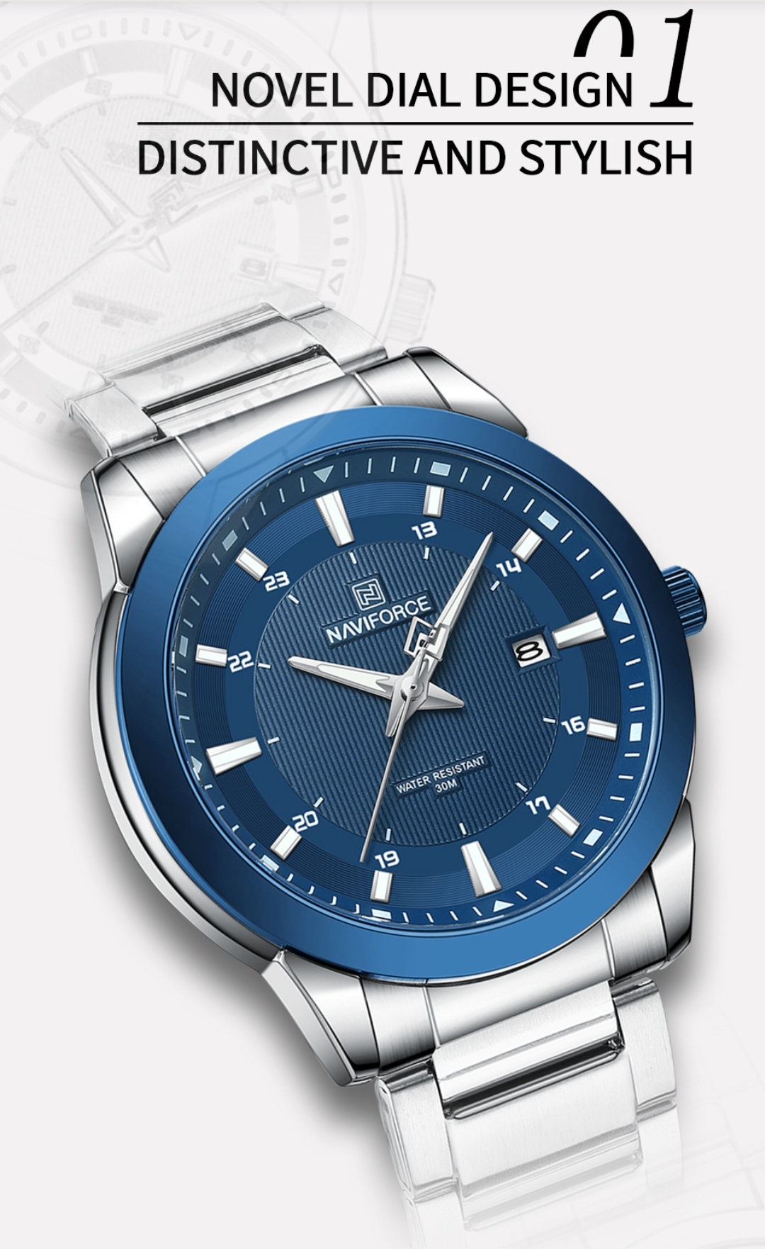 Naviforce 8029 Gents Chain Watch - Blue Dial- Blue Bezel- Silver Chain- TF Code NF813CM_img_3