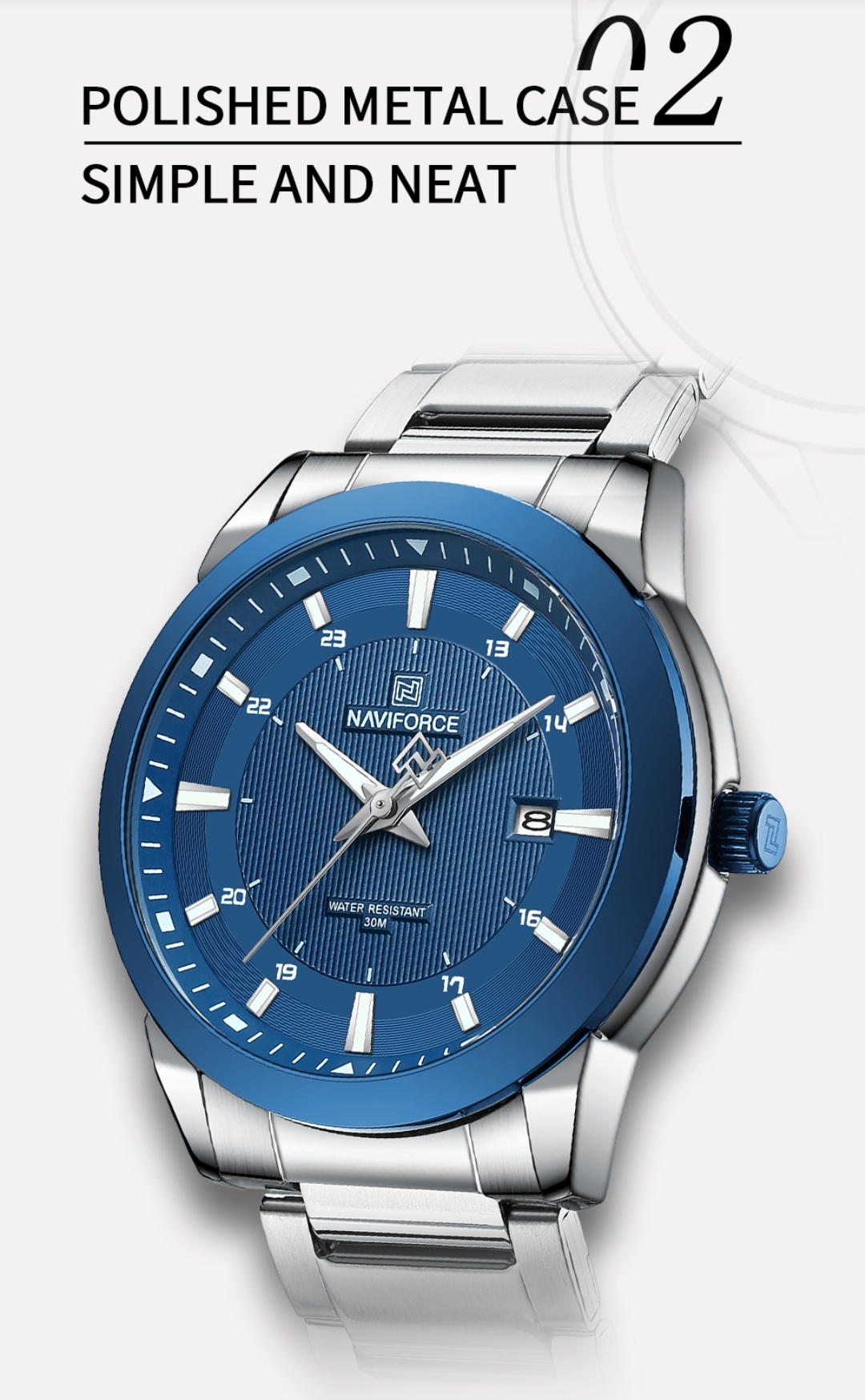 Naviforce 8029 Gents Chain Watch - Blue Dial- Blue Bezel- Silver Chain- TF Code NF813CM_img_4