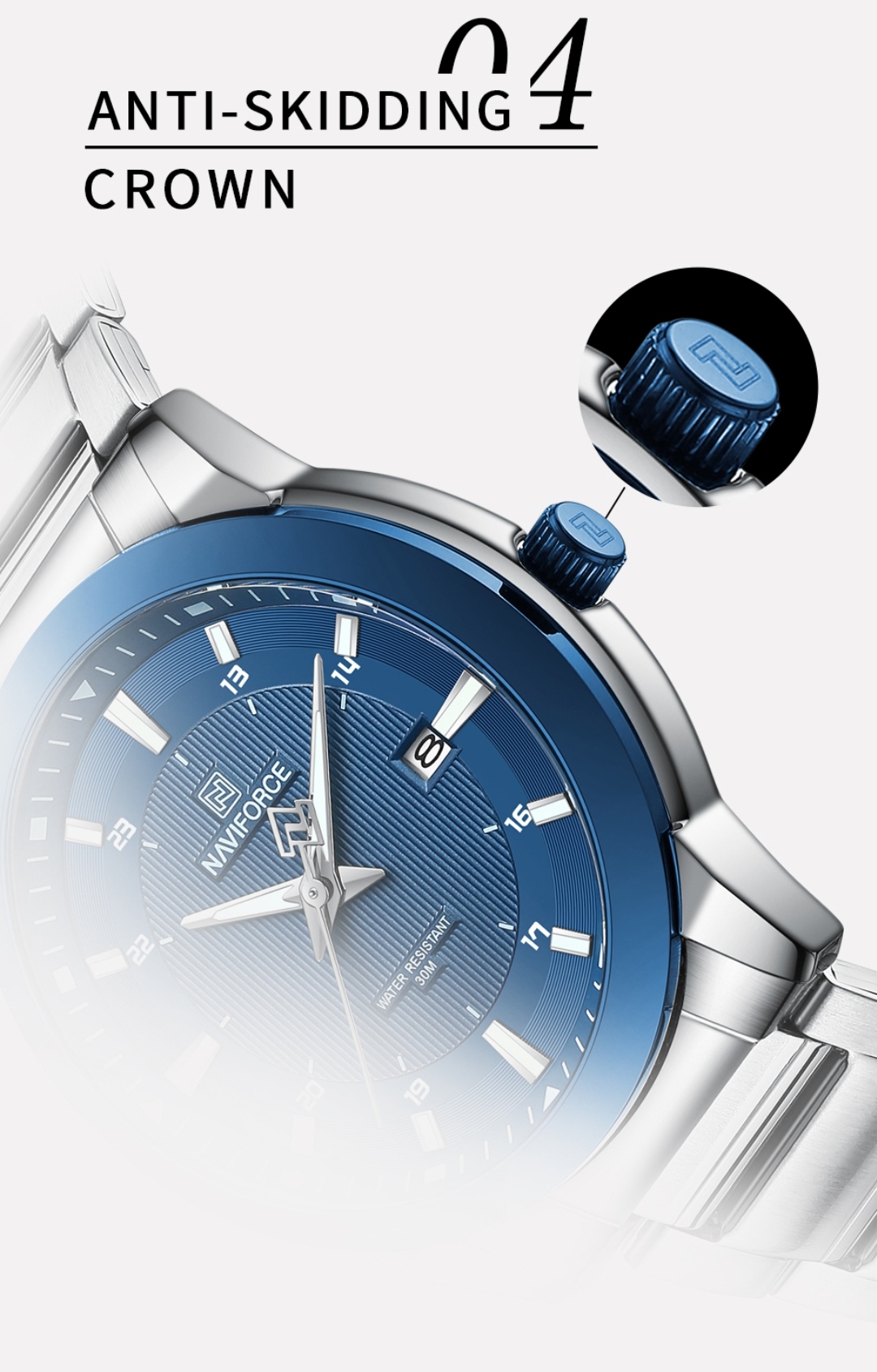 Naviforce 8029 Gents Chain Watch - Blue Dial- Blue Bezel- Silver Chain- TF Code NF813CM_img_6