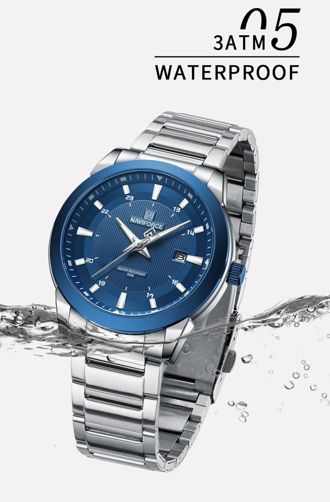 Naviforce 8029 Gents Chain Watch - Blue Dial- Blue Bezel- Silver Chain- TF Code NF813CM_img_7