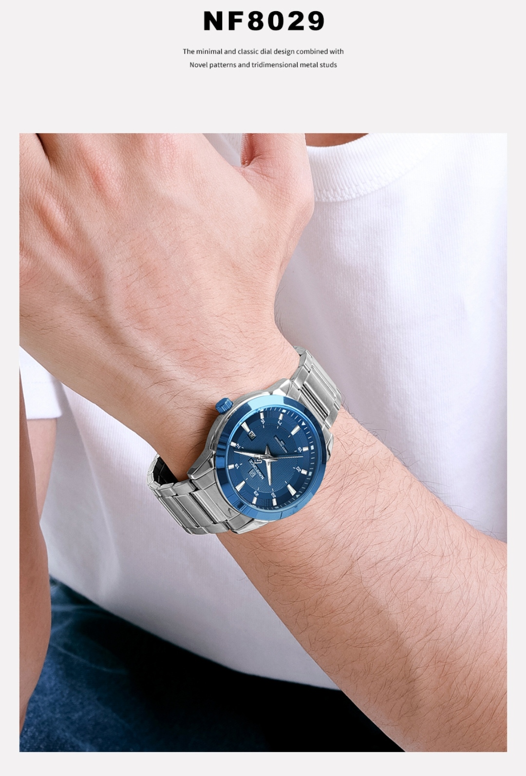 Naviforce 8029 Gents Chain Watch - Blue Dial- Blue Bezel- Silver Chain- TF Code NF813CM_img_10