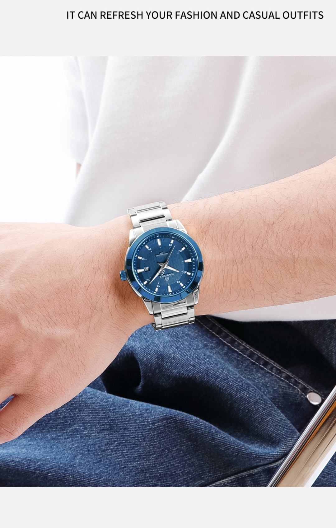 Naviforce 8029 Gents Chain Watch - Blue Dial- Blue Bezel- Silver Chain- TF Code NF813CM_img_11