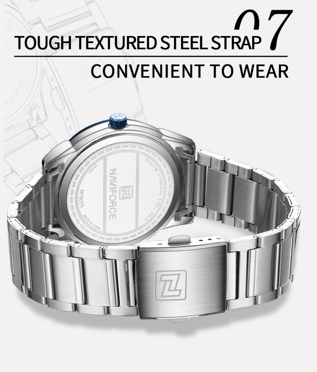 Naviforce 8029 Gents Chain Watch - Blue Dial- Blue Bezel- Silver Chain- TF Code NF813CM_img_12
