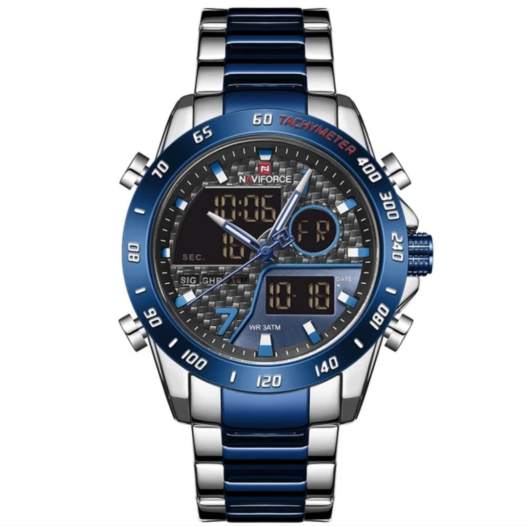 Naviforce 9171 Two Time Gents Chain Watch- Blue Dial - Blue Bezel- Blue+Silver Chain- TF Code NF814CM_img_0