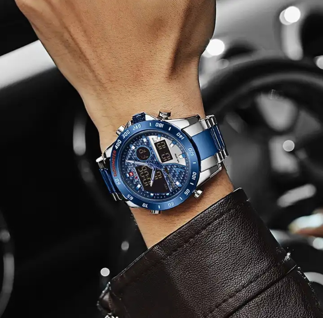 Naviforce 9171 Two Time Gents Chain Watch- Blue Dial - Blue Bezel- Blue+Silver Chain- TF Code NF814CM_img_4