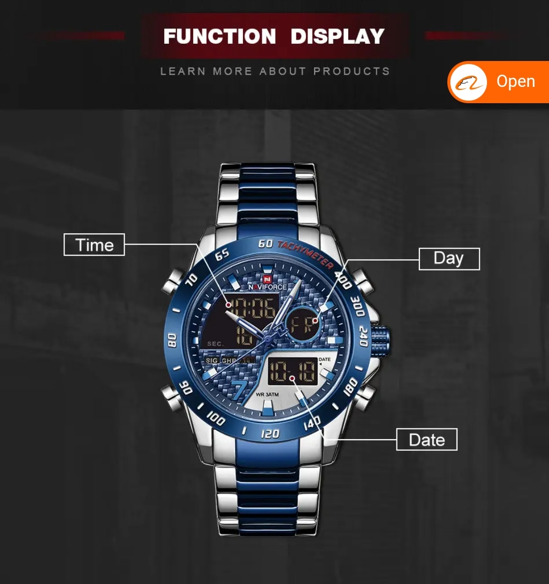 Naviforce 9171 Two Time Gents Chain Watch- Blue Dial - Blue Bezel- Blue+Silver Chain- TF Code NF814CM_img_5