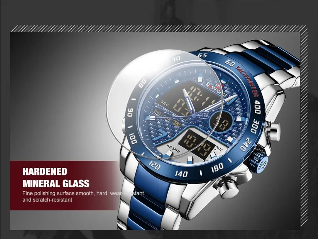 Naviforce 9171 Two Time Gents Chain Watch- Blue Dial - Blue Bezel- Blue+Silver Chain- TF Code NF814CM_img_6