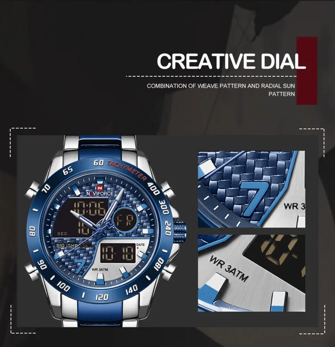 Naviforce 9171 Two Time Gents Chain Watch- Blue Dial - Blue Bezel- Blue+Silver Chain- TF Code NF814CM_img_7