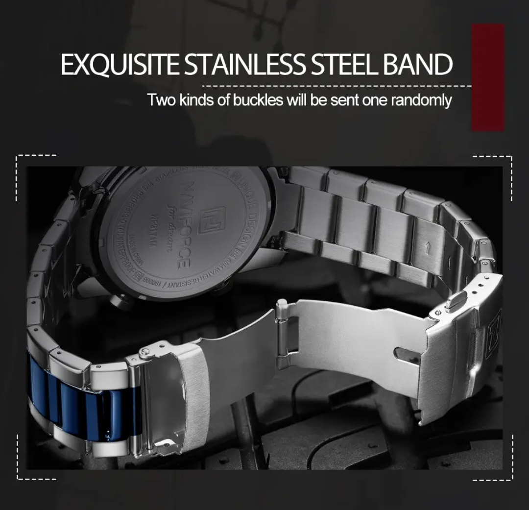 Naviforce 9171 Two Time Gents Chain Watch- Blue Dial - Blue Bezel- Blue+Silver Chain- TF Code NF814CM_img_9