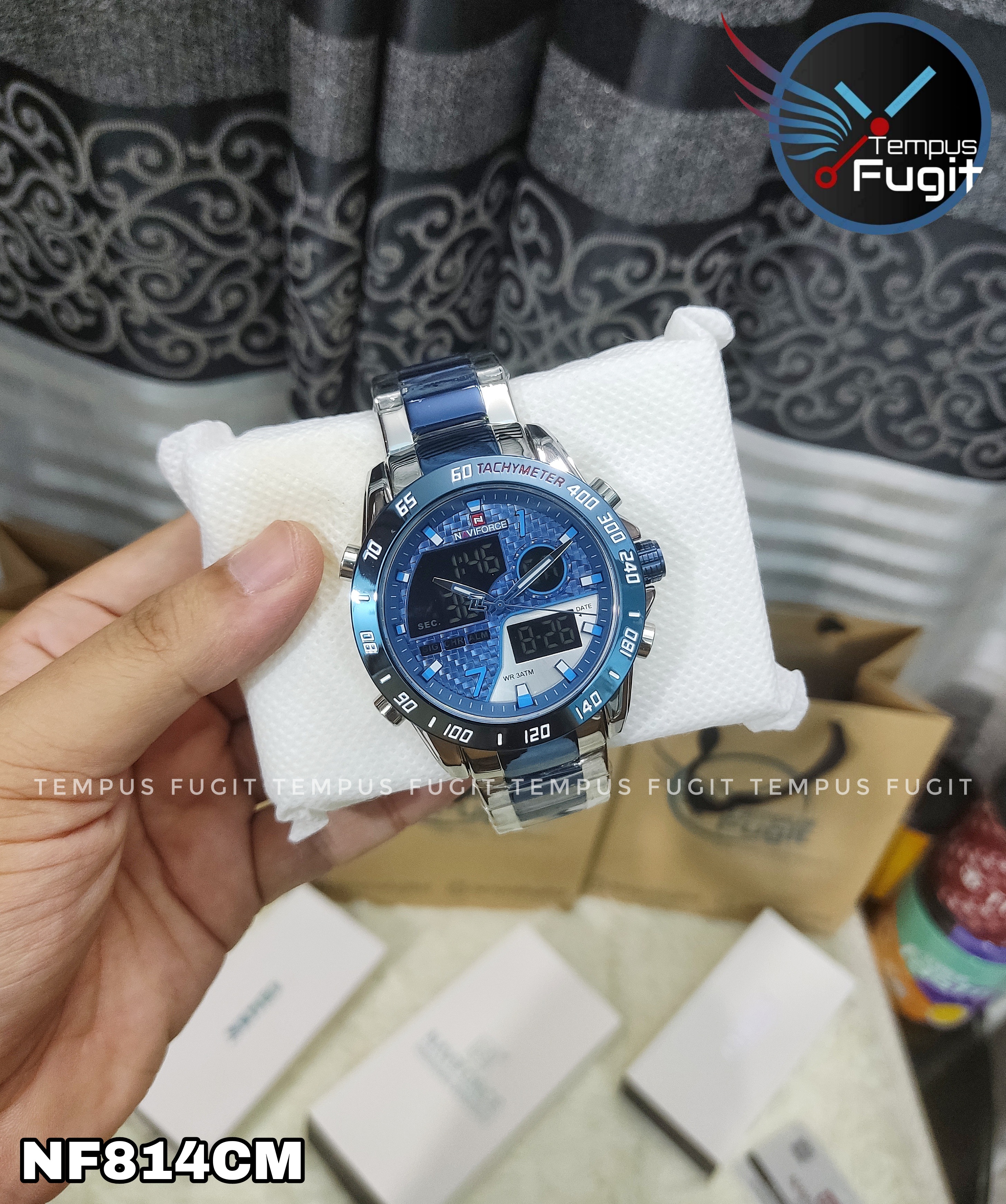 Naviforce 9171 Two Time Gents Chain Watch- Blue Dial - Blue Bezel- Blue+Silver Chain- TF Code NF814CM_img_11