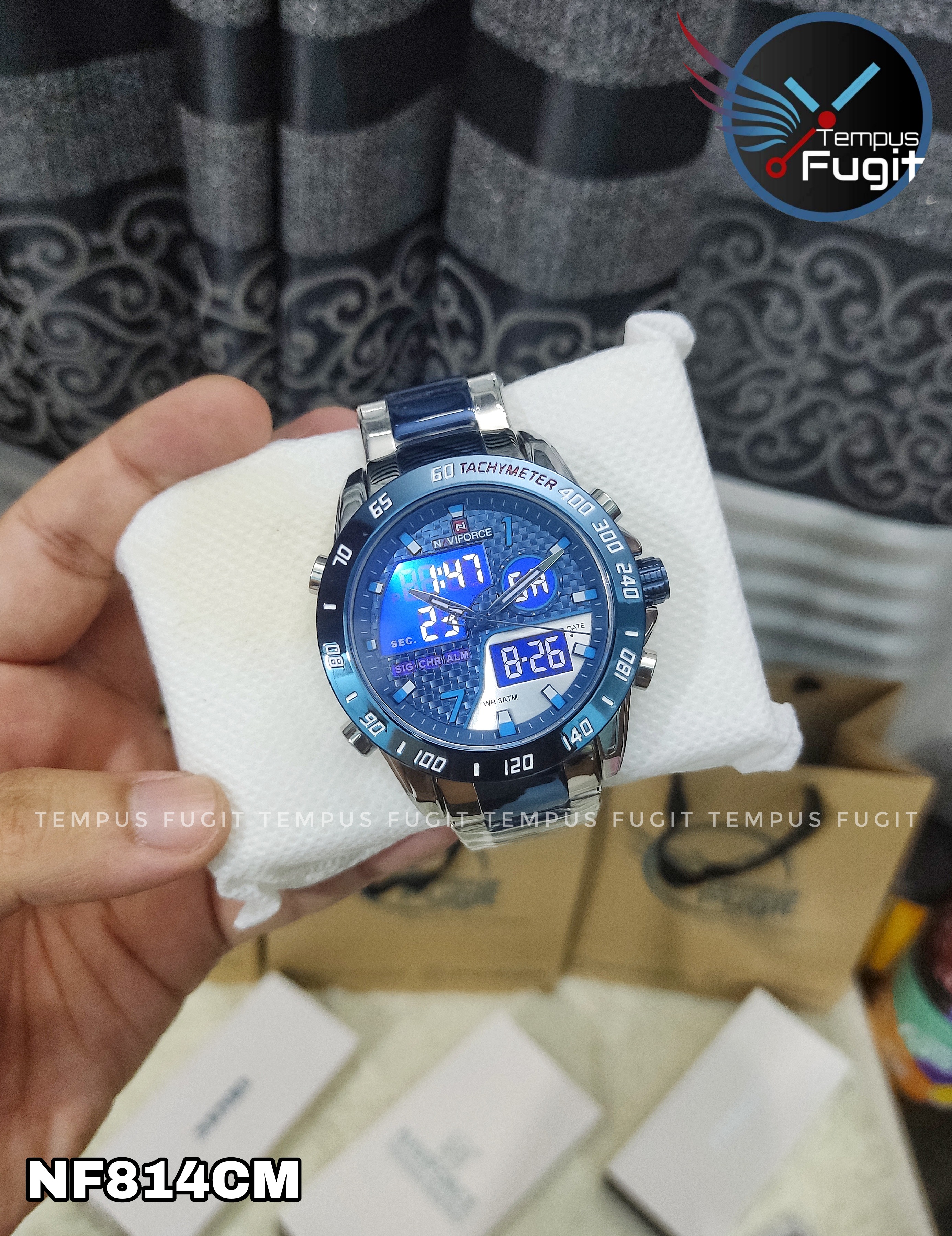 Naviforce 9171 Two Time Gents Chain Watch- Blue Dial - Blue Bezel- Blue+Silver Chain- TF Code NF814CM_img_12