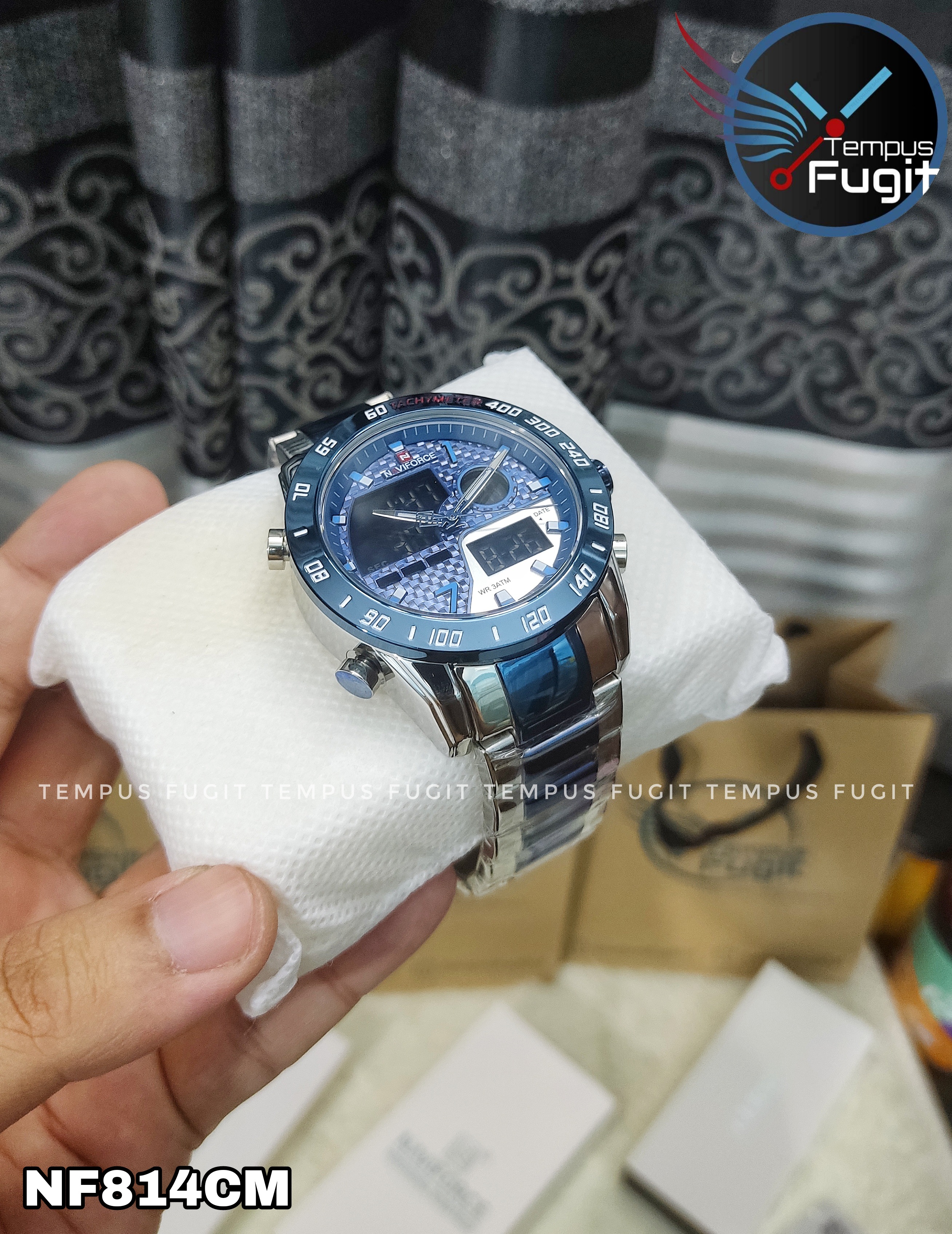 Naviforce 9171 Two Time Gents Chain Watch- Blue Dial - Blue Bezel- Blue+Silver Chain- TF Code NF814CM_img_13