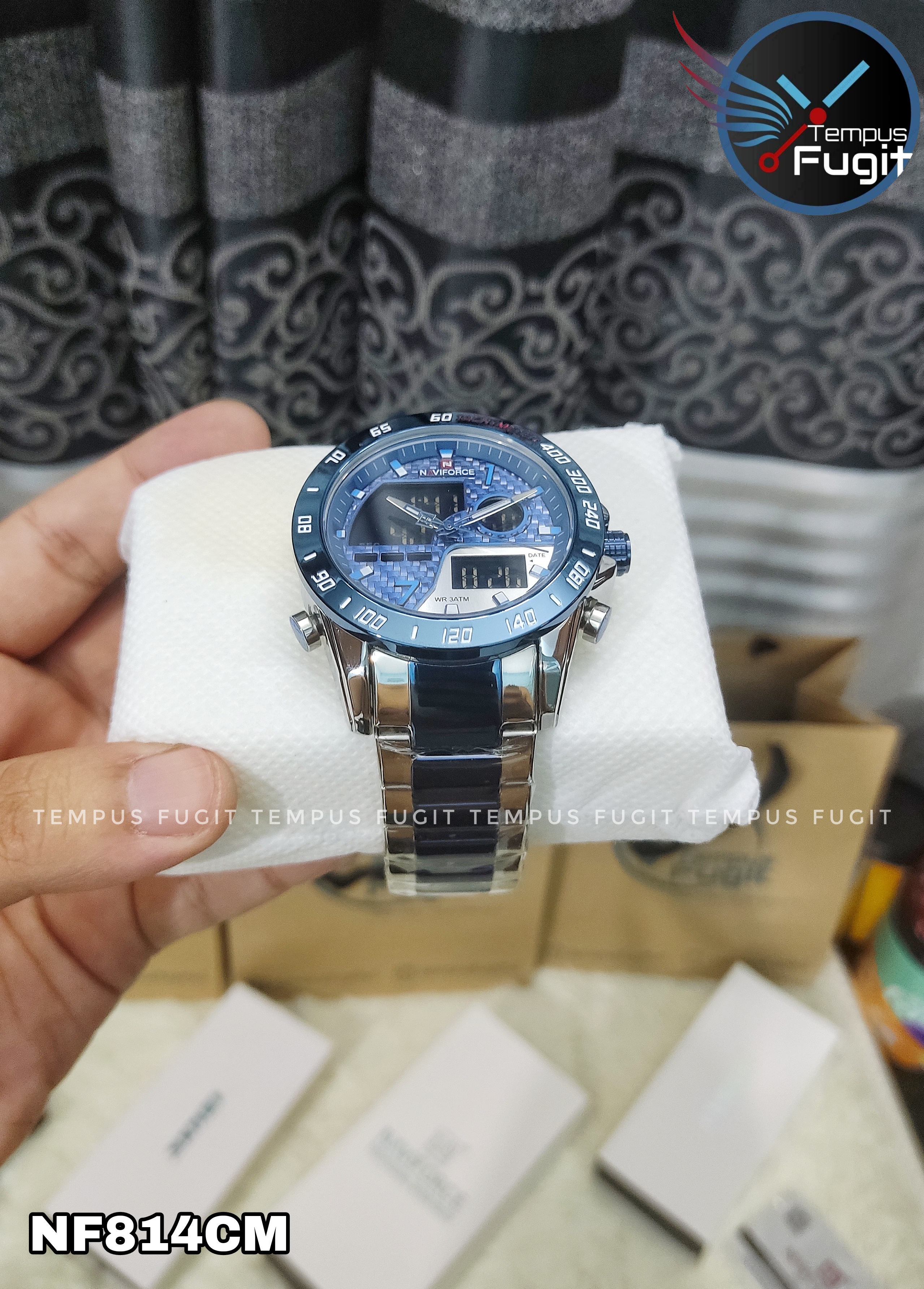 Naviforce 9171 Two Time Gents Chain Watch- Blue Dial - Blue Bezel- Blue+Silver Chain- TF Code NF814CM_img_14