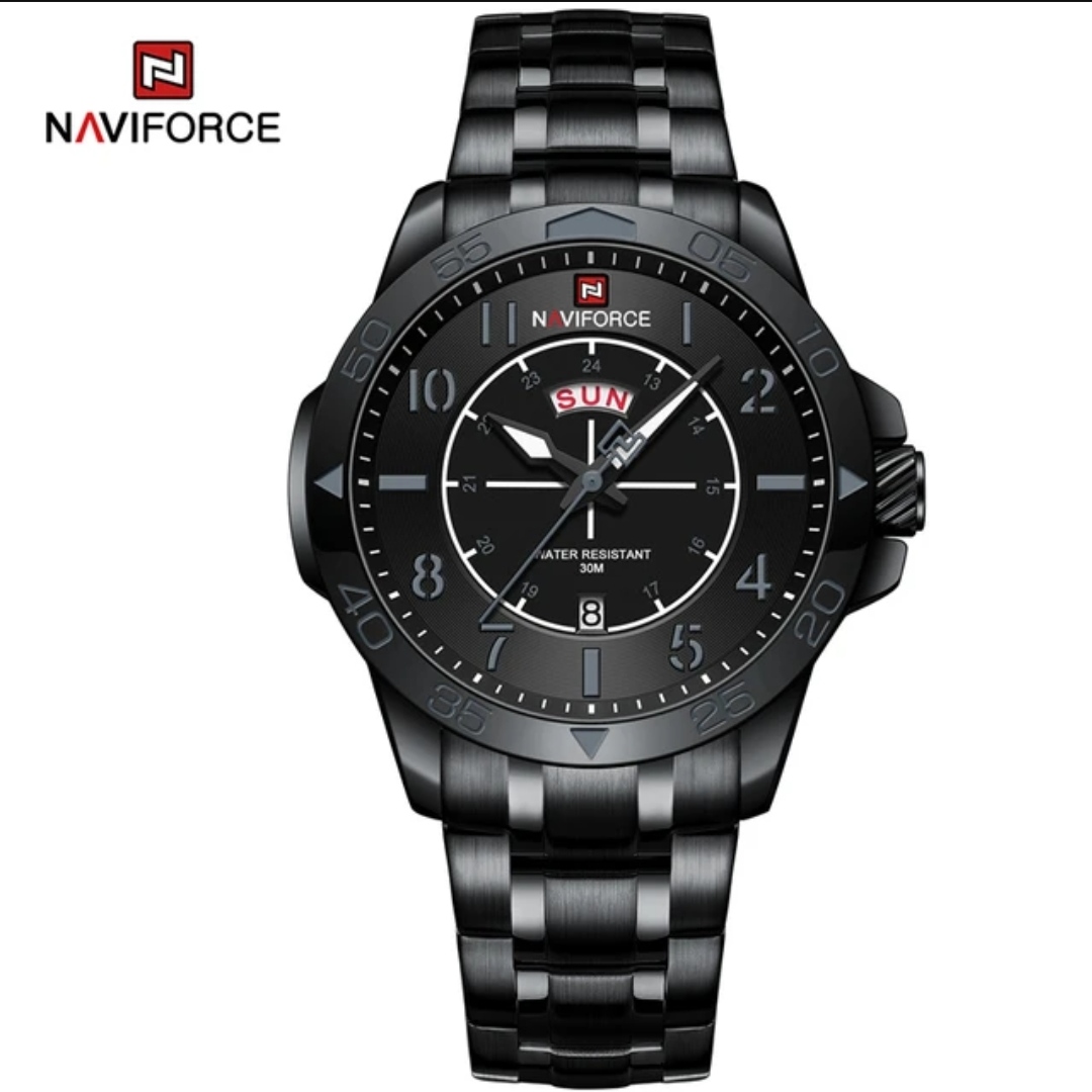 Naviforce 9204 Gents Chain Watch - Black Dial with Grey Markings- Black Bezel- Black Chain- TF Code NF815CM_img_0