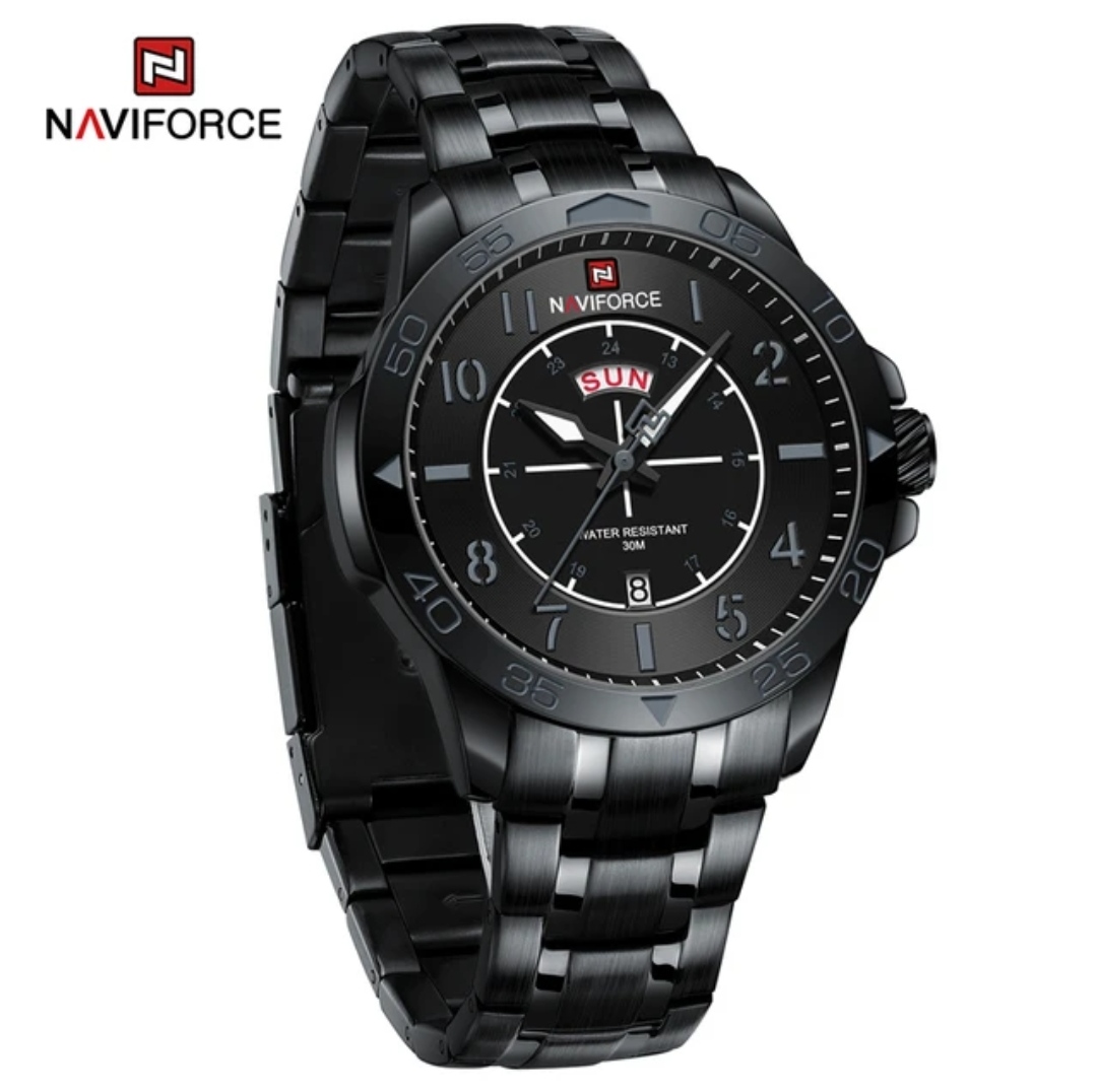 Naviforce 9204 Gents Chain Watch - Black Dial with Grey Markings- Black Bezel- Black Chain- TF Code NF815CM_img_1