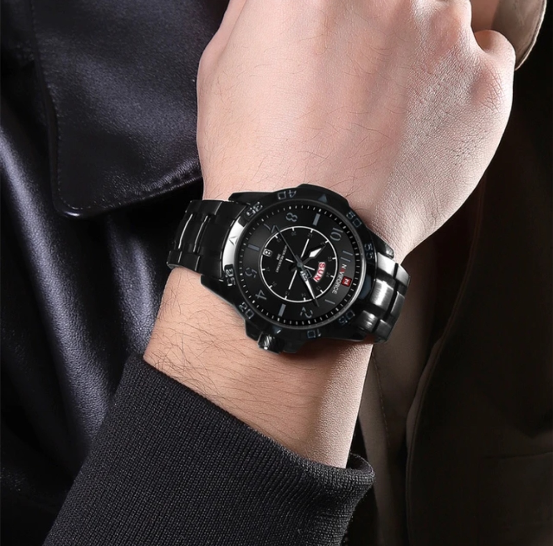 Naviforce 9204 Gents Chain Watch - Black Dial with Grey Markings- Black Bezel- Black Chain- TF Code NF815CM_img_2