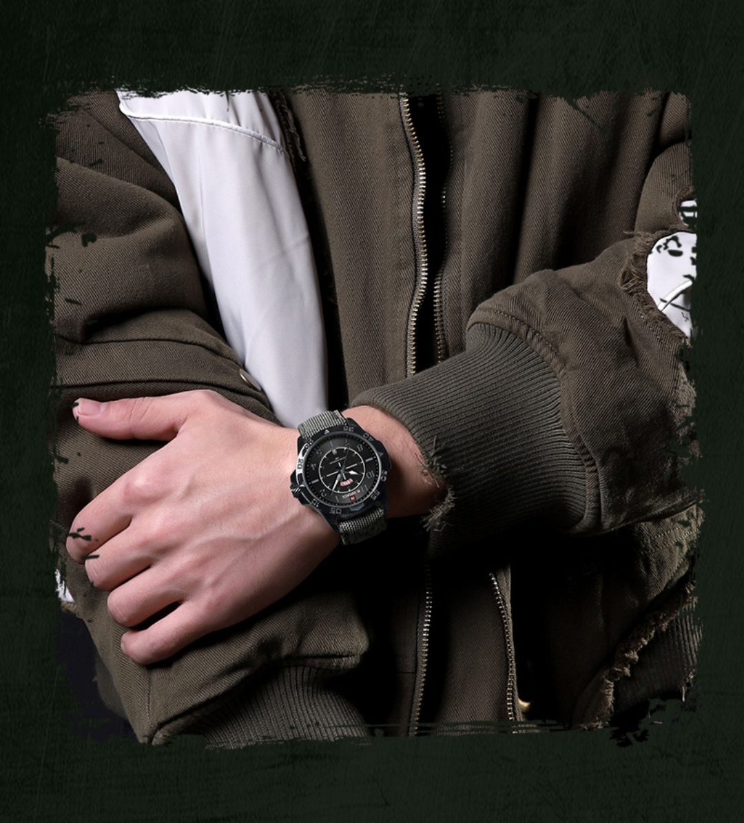 Naviforce 9204 Gents Belt Watch - Black Dial with Grey Markings- Black Bezel- Grey Nylon Belt- TF Code NF815BM_img_4