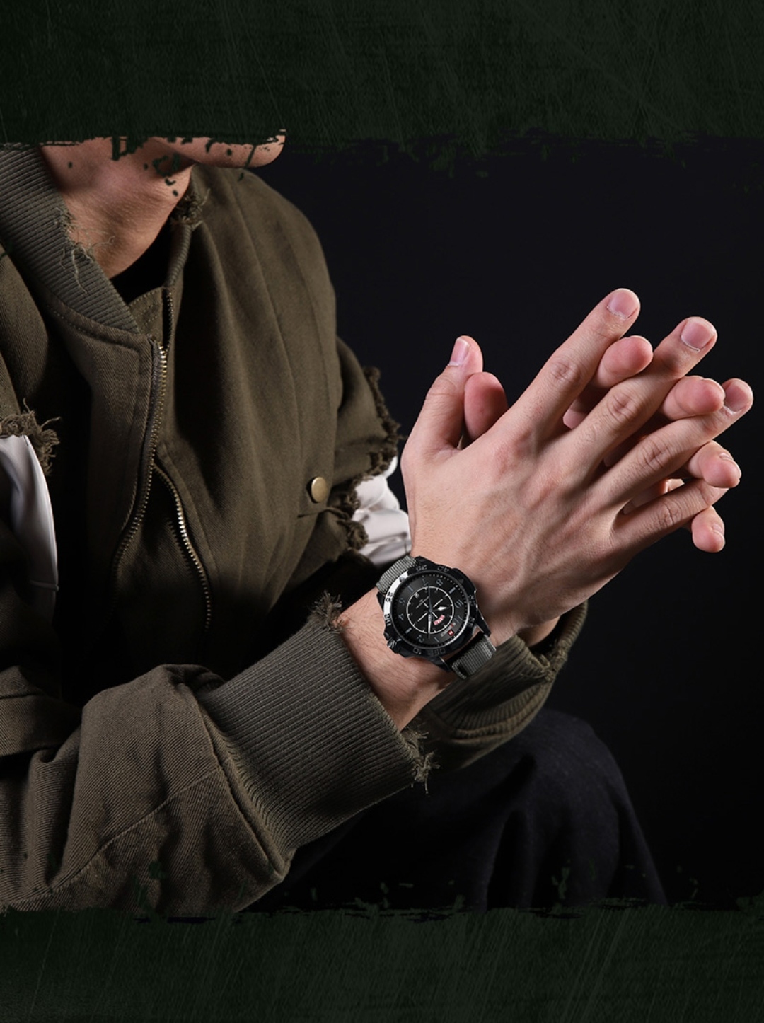 Naviforce 9204 Gents Belt Watch - Black Dial with Grey Markings- Black Bezel- Grey Nylon Belt- TF Code NF815BM_img_6