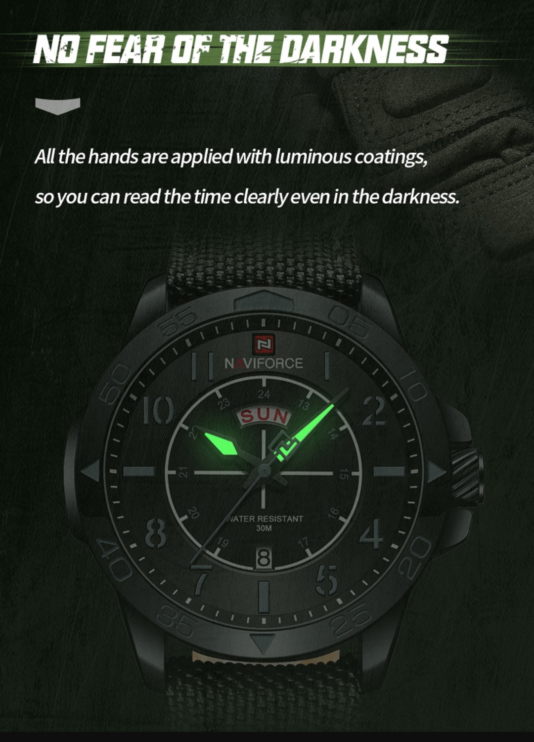 Naviforce 9204 Gents Belt Watch - Black Dial with Grey Markings- Black Bezel- Grey Nylon Belt- TF Code NF815BM_img_8