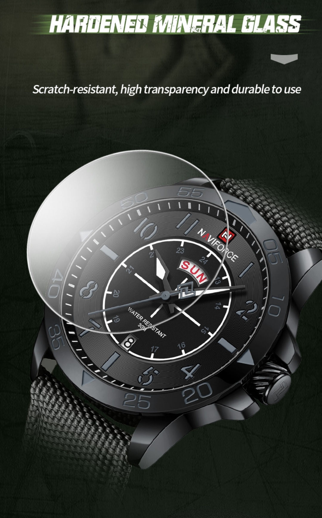 Naviforce 9204 Gents Belt Watch - Black Dial with Grey Markings- Black Bezel- Grey Nylon Belt- TF Code NF815BM_img_9