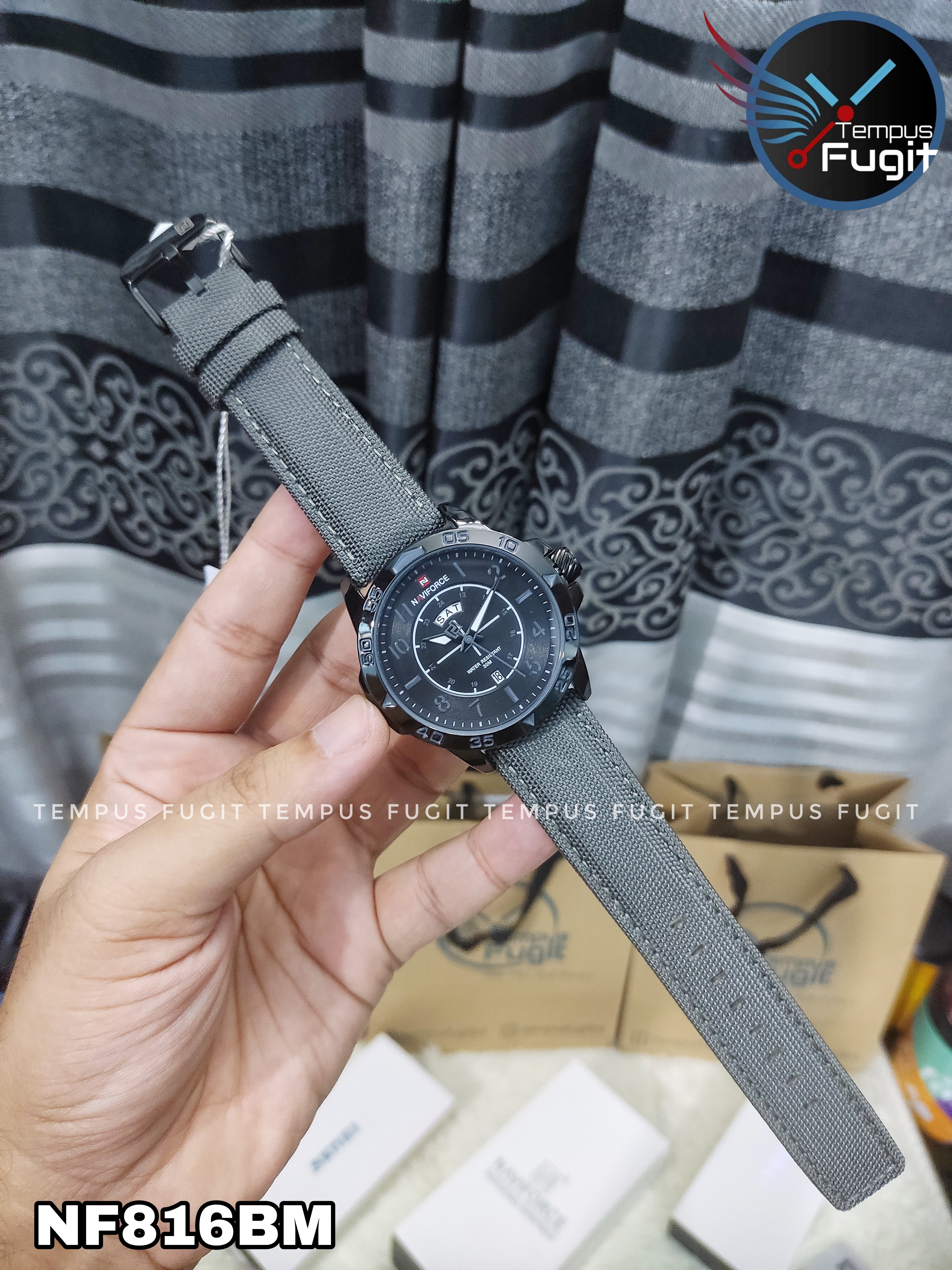 Naviforce 9204 Gents Belt Watch - Black Dial with Grey Markings- Black Bezel- Grey Nylon Belt- TF Code NF815BM_img_11